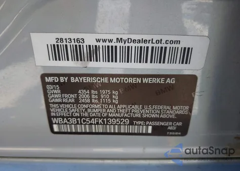2015 BMW 320 I from USA, damaged, VIN WBA3B1C54FK139529
